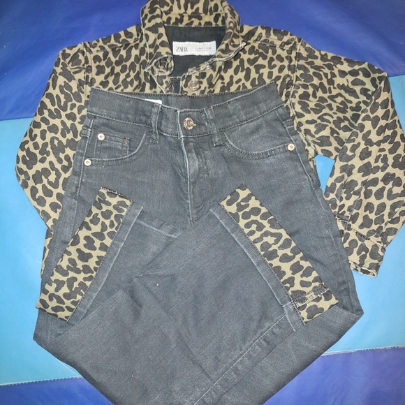 Zara Kids Leopard Print Set with Black Jeans - Picture 2 of 9